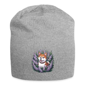 Akita Inu mit Flieder im Cartoonstil - Jersey-Beanie - Grau meliert - Vorne