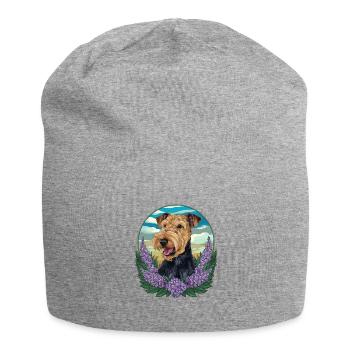 Mignon Airedale Terrier avec lilas - Bonnet en jersey - gris chiné - Devant