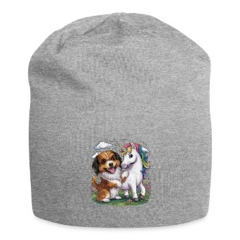Cartoon Havanese spielt mit Einhorn märchenhaft - Jersey-Beanie - Grau meliert - Vorne