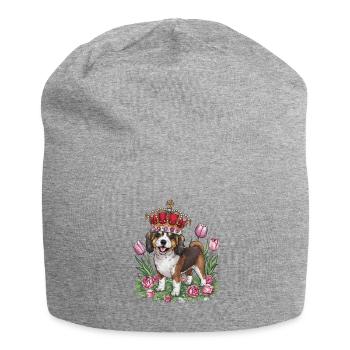 Chien lion mignon avec des fleurs et une couronne - Bonnet en jersey - gris chiné - Devant