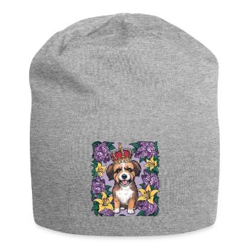Chien lion mignon avec des fleurs et une couronne - Bonnet en jersey - gris chiné - Devant