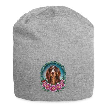 Chien Setter Irlandais mignon avec des fleurs - Bonnet en jersey - gris chiné - Devant