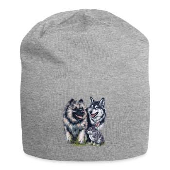 Wolfspitz with wolf and hare - Jersey Beanie - heather grey - Front