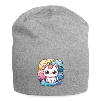 Chat licorne kawaii - Bonnet en jersey - gris chiné - Devant