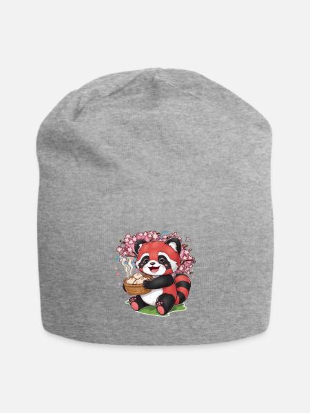 Panda roux kawaii avec boulettes farcies - Bonnet en jersey - gris chiné