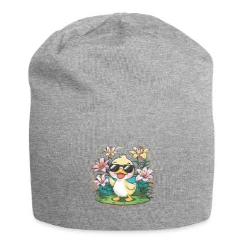 Kawaii Entchen mit farbenfrohen Lillien - Jersey-Beanie - Grau meliert - Vorne