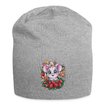 Kawaii Mouse with Strawberries & Lillies - Jersey Beanie - heather grey - Front