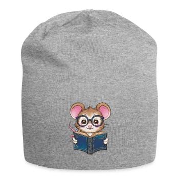 Kawaii Mouse - Souris avec livre et lunettes de lecture - Bonnet en jersey - gris chiné - Devant