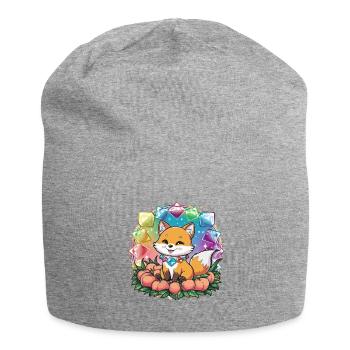 Cartoon Kawaii Fox with Peaches - Jersey Beanie - heather grey - Front