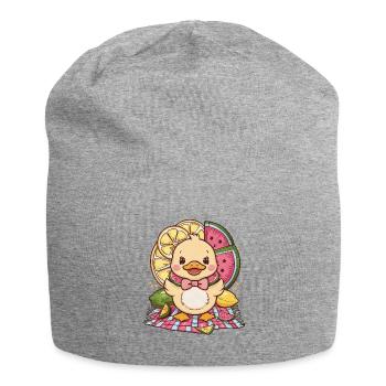 Kawaii Entchen mit Zitrone und Wassermelone - Jersey-Beanie - Grau meliert - Vorne