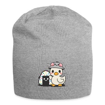 Kawaii duckling in cartoon style with big onigiri - Jersey Beanie - heather grey - Front