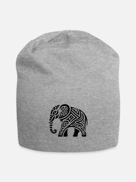 Elefanten Tribal Kunst Tattoo mit großen Ohren - Jersey-Beanie - Grau meliert