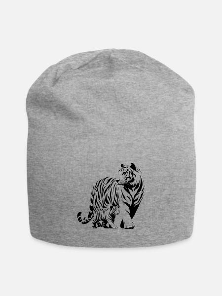 Kleine Tigerfamilie - Jersey-Beanie - Grau meliert
