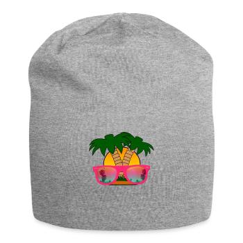 Sommerzeit! Sonnenbrillen & Palmen - Jersey-Beanie - Grau meliert - Vorne