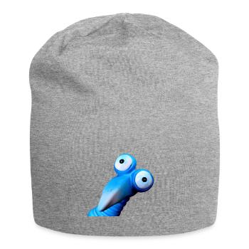 Lustiger blauer Vogel mit großen Augen - Jersey-Beanie - Grau meliert - Vorne