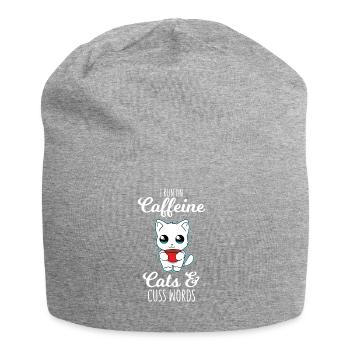 Katzen - Kaffee - Fluchen - Geschenk - Jersey-Beanie - Grau meliert - Vorne