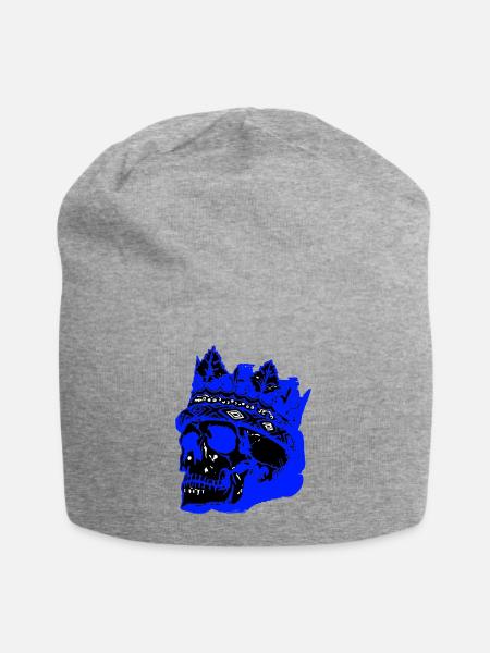 Totenkopf mit Krone - Jersey-Beanie - Grau meliert