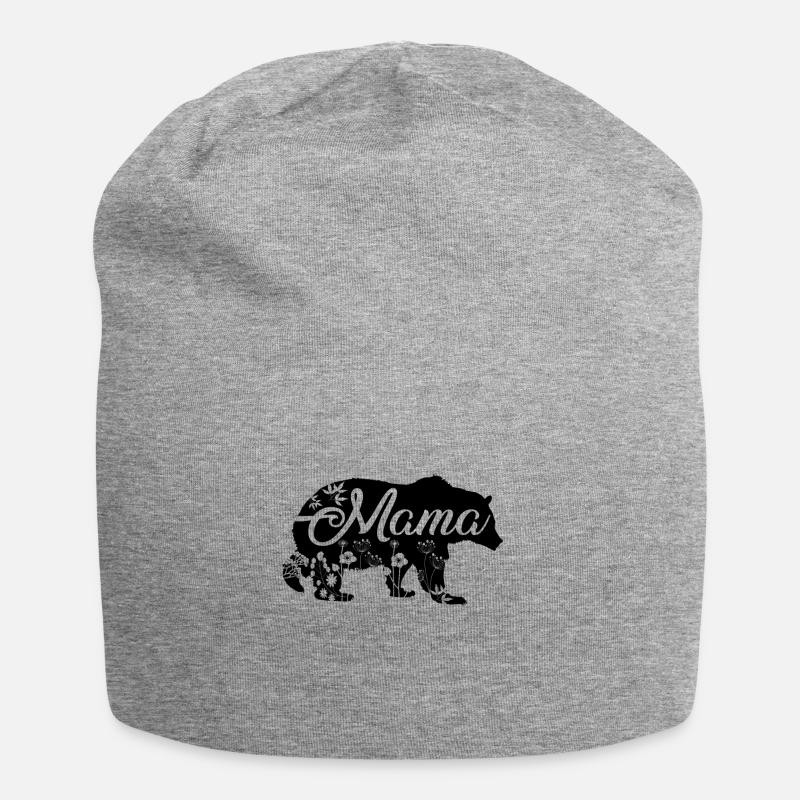Mama Bear with flower decoration - Jersey Beanie - heather grey