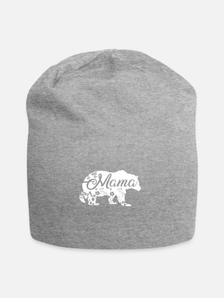 Beautiful Mama Bear with floral decoration - Jersey-Beanie - Grau meliert