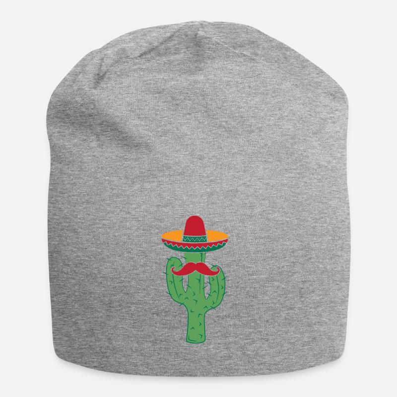 Cactus With Sombrero Mustache Funny Cinco De Mayo - Jersey Beanie - heather grey
