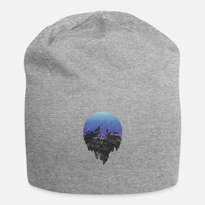 Gift silhouette wolf moon howling pack moon - Jersey Beanie - heather grey