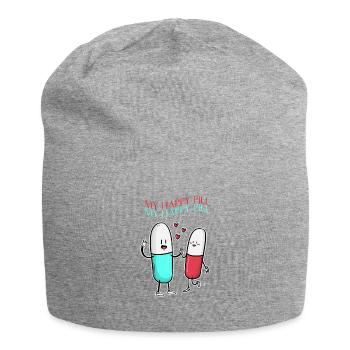 HAPPY PILL - fröhliche Pillen - Tabletten - Liebe - Jersey-Beanie - Grau meliert - Vorne