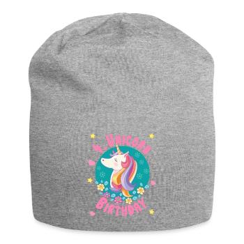 Unicorn 4th birthday 4 years - Unicorn birthday - Jersey Beanie - heather grey - Front