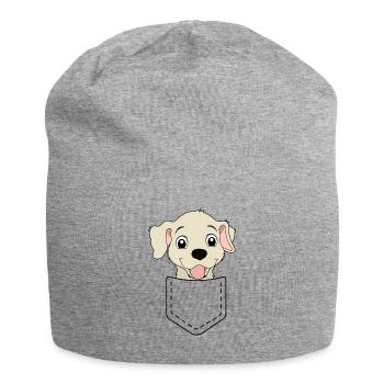 Dog in bag Dog lover puppy gift - Jersey Beanie - heather grey - Front
