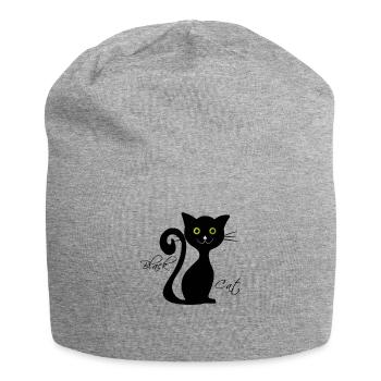 Chat noir - Bonnet en jersey - gris chiné - Devant