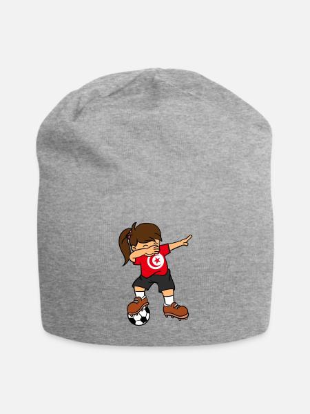 Tunisie Football Ball Dabbing Girl Football tunisien - Bonnet en jersey - gris chiné