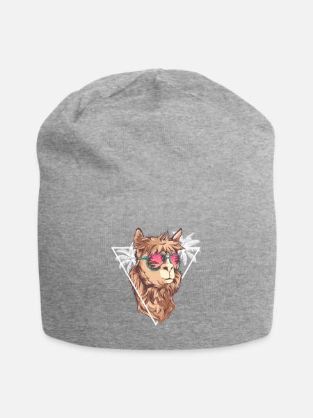 Summer Llama with Sunglasses - Llama Gift - Jersey Beanie - heather grey