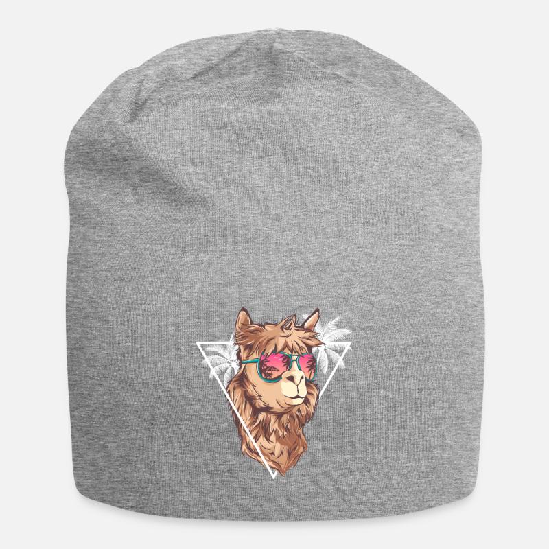 Sommer-Lama mit Sonnenbrille - Lama-Geschenk - Jersey-Beanie - Grau meliert