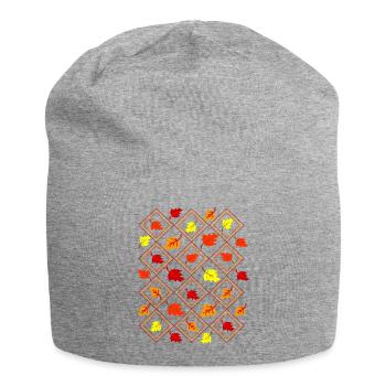 Herbstblatt-Rhomben - Jersey-Beanie - Grau meliert - Vorne