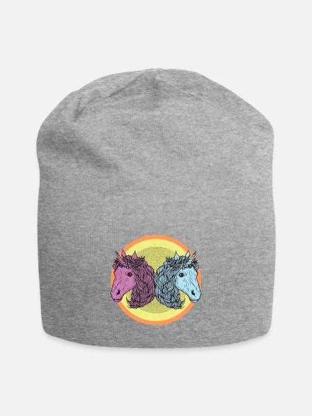 Licorne bleue rose - Bonnet en jersey - gris chiné
