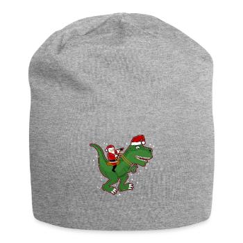 Santa riding dinosaur Trex Christmas fun - Jersey Beanie - heather grey - Front