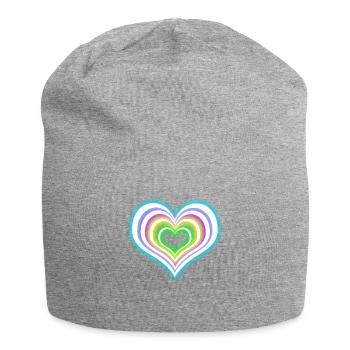 Tee-shirt coeur néon arc-en-ciel Effet de fête rougeoyant - Bonnet en jersey - gris chiné - Devant