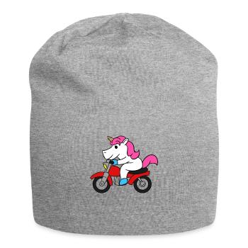 Unicorn Riding Motorcycle T-Shirt Funny Magical - Jersey Beanie - heather grey - Front