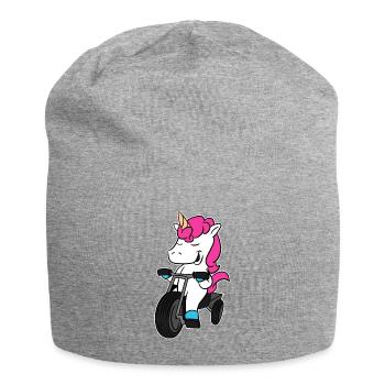 Einhorn-Reit-Dreirad-lustiges magisches Einhorn - Jersey-Beanie - Grau meliert - Vorne