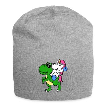 Unicorn Riding T-Rex Funny Magical Unicorn - Jersey Beanie - heather grey - Front