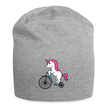 Unicorn Riding Retro Bicycle Funny Magical Unicorn - Jersey Beanie - heather grey - Front