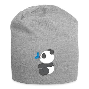 Panda - Panda T-Shirt - Pandamotiv - Schmetterling - Jersey-Beanie - Grau meliert - Vorne