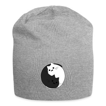 Katzen Yin Yang - Schwarze und Weiße Katze - Jersey-Beanie - Grau meliert - Vorne