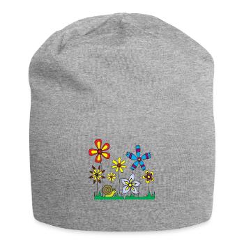 Snail on flower meadow - Jersey Beanie - heather grey - Front