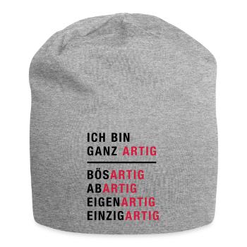 Spruch, Ich bin ganz artig - Jersey-Beanie - Grau meliert - Vorne