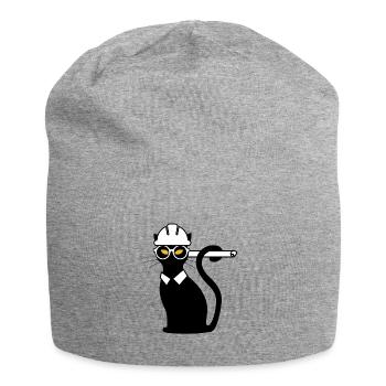 Engineer cat hard hat blueprint gift idea shirt - Jersey Beanie - heather grey - Front