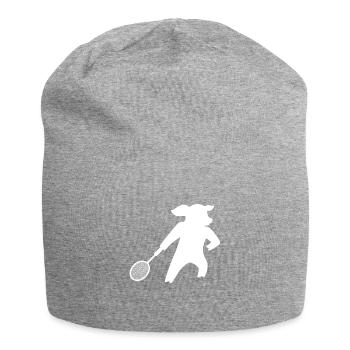 Pig plays badminton tennis - Jersey Beanie - heather grey - Front