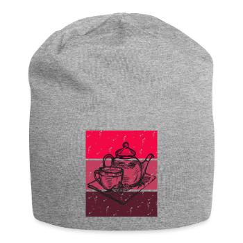 Temps de thé rétro rouge - Bonnet en jersey - gris chiné - Devant