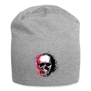 Totenkopf mit Style - Jersey-Beanie - Grau meliert - Vorne