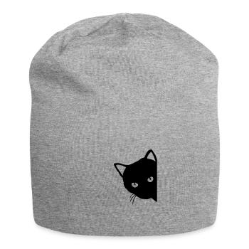 Schwarze Katze - Jersey-Beanie - Grau meliert - Vorne