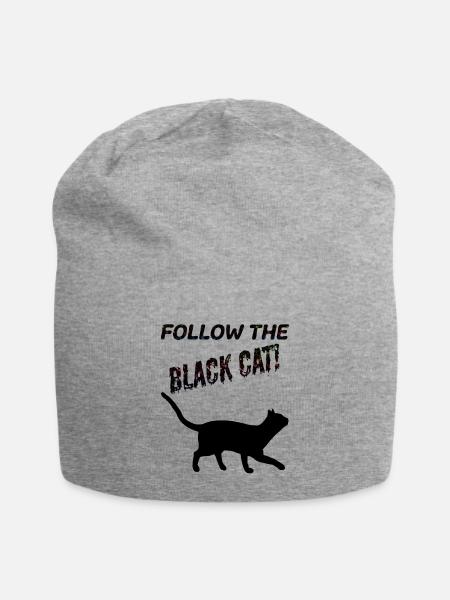 Chat noir - Bonnet en jersey - gris chiné